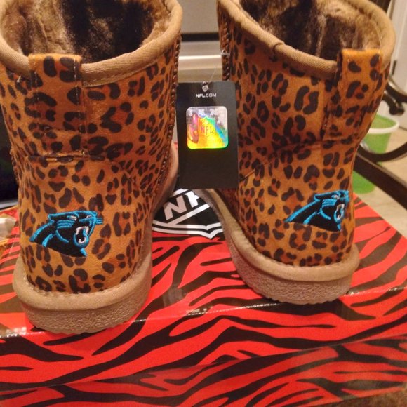 Officially Licensed NFL Women's Leopard-Print Bling Boot by Love Cuce Carolina P - Picture 16 of 16